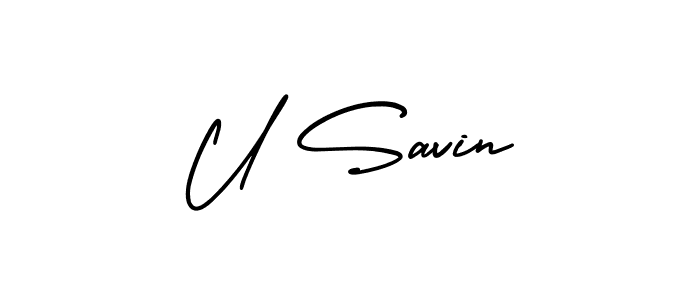 Similarly AmerikaSignatureDemo-Regular is the best handwritten signature design. Signature creator online .You can use it as an online autograph creator for name U Savin. U Savin signature style 3 images and pictures png