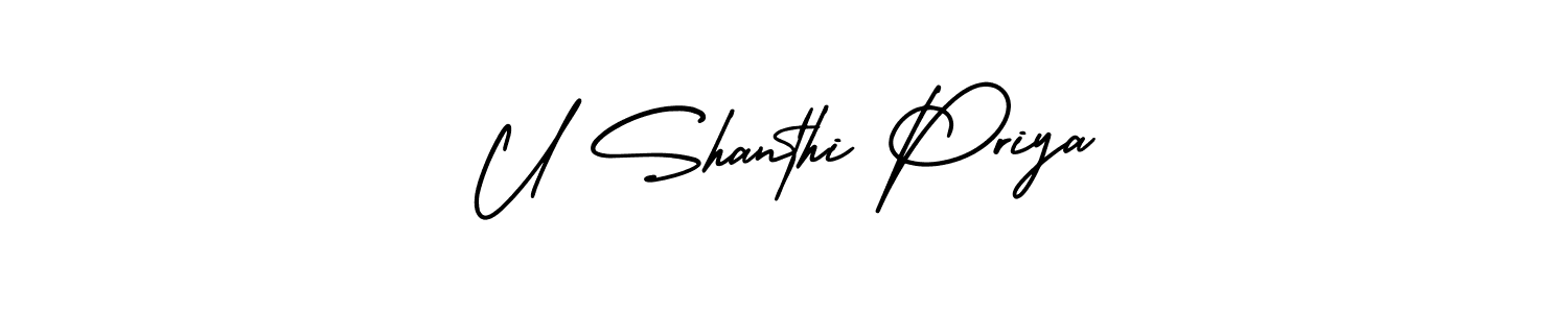 U Shanthi Priya stylish signature style. Best Handwritten Sign (AmerikaSignatureDemo-Regular) for my name. Handwritten Signature Collection Ideas for my name U Shanthi Priya. U Shanthi Priya signature style 3 images and pictures png
