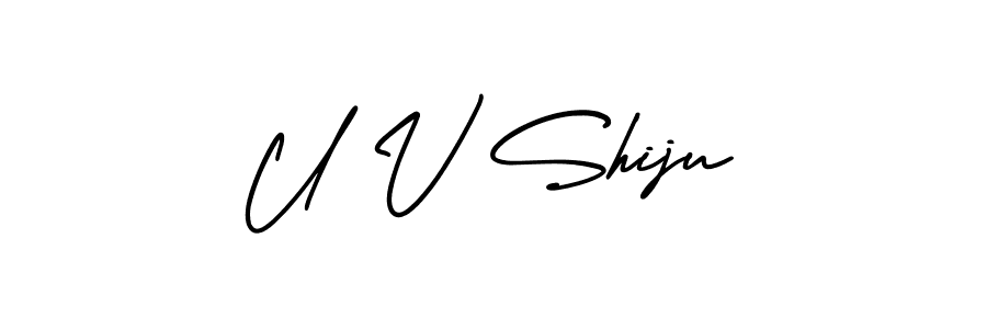 How to Draw U V Shiju signature style? AmerikaSignatureDemo-Regular is a latest design signature styles for name U V Shiju. U V Shiju signature style 3 images and pictures png