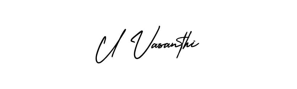 You should practise on your own different ways (AmerikaSignatureDemo-Regular) to write your name (U Vasanthi) in signature. don't let someone else do it for you. U Vasanthi signature style 3 images and pictures png