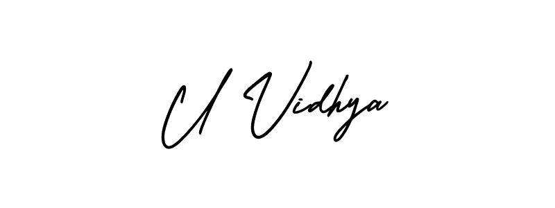 You should practise on your own different ways (AmerikaSignatureDemo-Regular) to write your name (U Vidhya) in signature. don't let someone else do it for you. U Vidhya signature style 3 images and pictures png