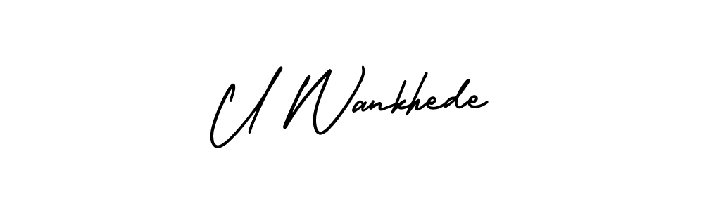 How to make U Wankhede name signature. Use AmerikaSignatureDemo-Regular style for creating short signs online. This is the latest handwritten sign. U Wankhede signature style 3 images and pictures png