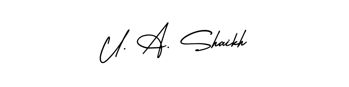 Also You can easily find your signature by using the search form. We will create U. A. Shaikh name handwritten signature images for you free of cost using AmerikaSignatureDemo-Regular sign style. U. A. Shaikh signature style 3 images and pictures png