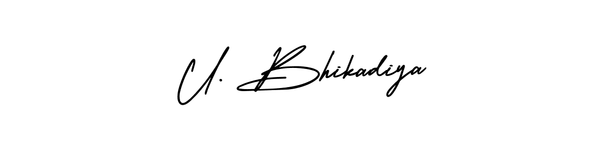 This is the best signature style for the U. Bhikadiya name. Also you like these signature font (AmerikaSignatureDemo-Regular). Mix name signature. U. Bhikadiya signature style 3 images and pictures png