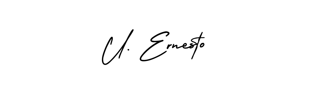 AmerikaSignatureDemo-Regular is a professional signature style that is perfect for those who want to add a touch of class to their signature. It is also a great choice for those who want to make their signature more unique. Get U. Ernesto name to fancy signature for free. U. Ernesto signature style 3 images and pictures png