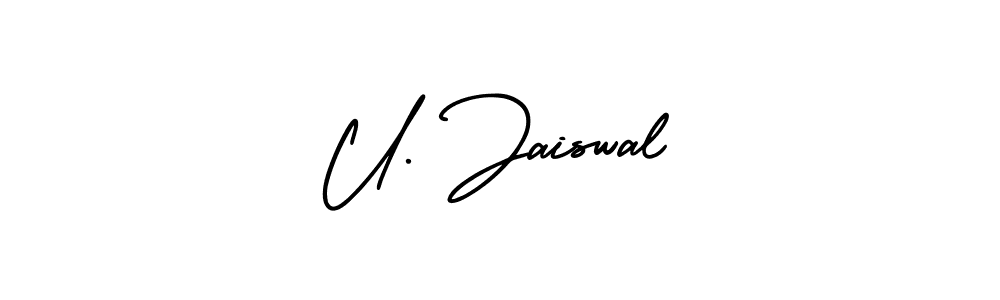 You should practise on your own different ways (AmerikaSignatureDemo-Regular) to write your name (U. Jaiswal) in signature. don't let someone else do it for you. U. Jaiswal signature style 3 images and pictures png