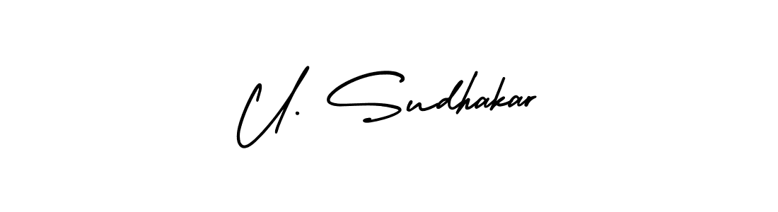 This is the best signature style for the U. Sudhakar name. Also you like these signature font (AmerikaSignatureDemo-Regular). Mix name signature. U. Sudhakar signature style 3 images and pictures png