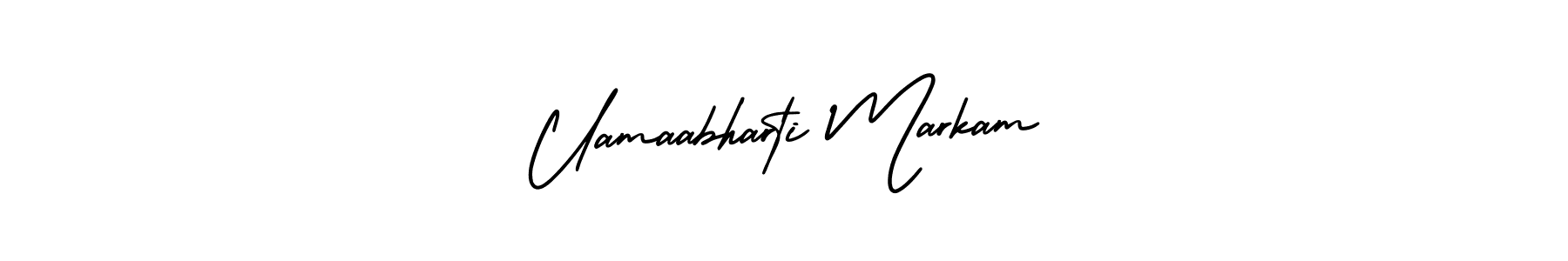 The best way (AmerikaSignatureDemo-Regular) to make a short signature is to pick only two or three words in your name. The name Uamaabharti Markam include a total of six letters. For converting this name. Uamaabharti Markam signature style 3 images and pictures png
