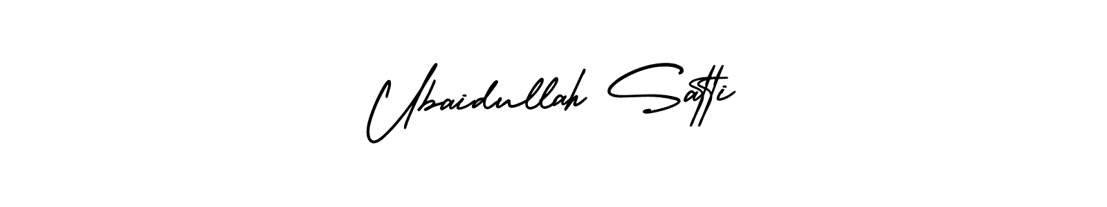 You should practise on your own different ways (AmerikaSignatureDemo-Regular) to write your name (Ubaidullah Satti) in signature. don't let someone else do it for you. Ubaidullah Satti signature style 3 images and pictures png