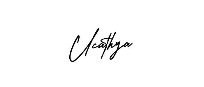 You should practise on your own different ways (AmerikaSignatureDemo-Regular) to write your name (Ucathya) in signature. don't let someone else do it for you. Ucathya signature style 3 images and pictures png