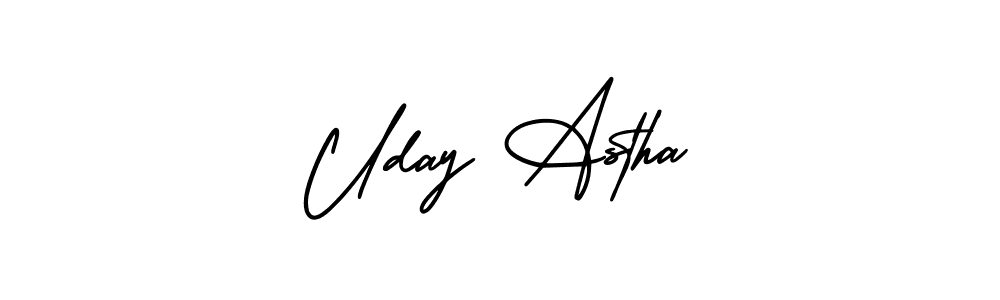 The best way (AmerikaSignatureDemo-Regular) to make a short signature is to pick only two or three words in your name. The name Uday Astha include a total of six letters. For converting this name. Uday Astha signature style 3 images and pictures png