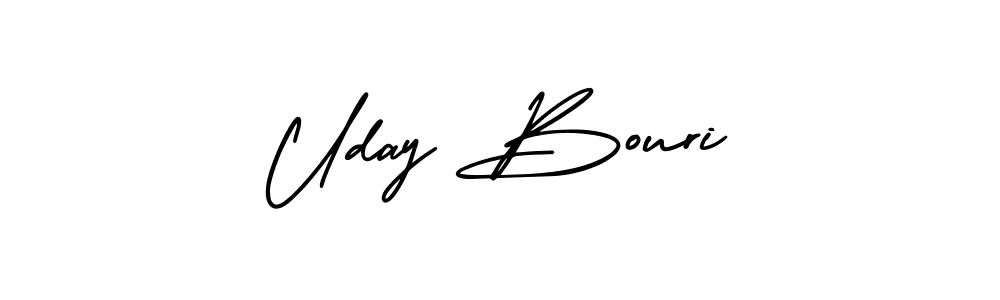 You should practise on your own different ways (AmerikaSignatureDemo-Regular) to write your name (Uday Bouri) in signature. don't let someone else do it for you. Uday Bouri signature style 3 images and pictures png