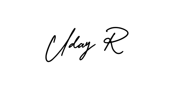 The best way (AmerikaSignatureDemo-Regular) to make a short signature is to pick only two or three words in your name. The name Uday R include a total of six letters. For converting this name. Uday R signature style 3 images and pictures png