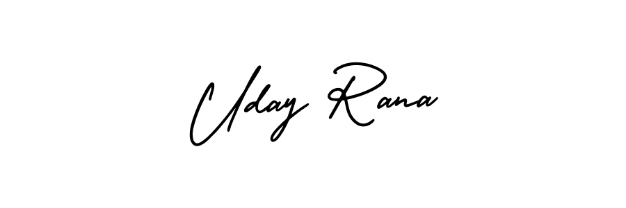 You should practise on your own different ways (AmerikaSignatureDemo-Regular) to write your name (Uday Rana) in signature. don't let someone else do it for you. Uday Rana signature style 3 images and pictures png