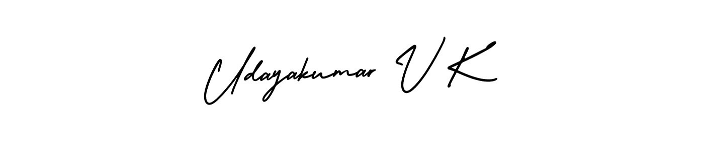 Use a signature maker to create a handwritten signature online. With this signature software, you can design (AmerikaSignatureDemo-Regular) your own signature for name Udayakumar V K. Udayakumar V K signature style 3 images and pictures png