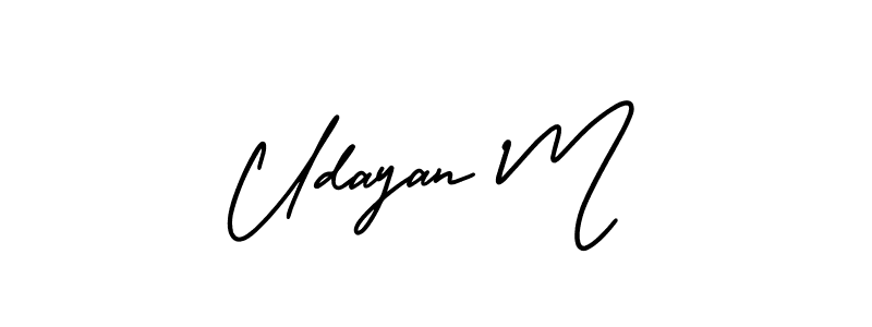 You should practise on your own different ways (AmerikaSignatureDemo-Regular) to write your name (Udayan M) in signature. don't let someone else do it for you. Udayan M signature style 3 images and pictures png