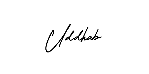 You should practise on your own different ways (AmerikaSignatureDemo-Regular) to write your name (Uddhab) in signature. don't let someone else do it for you. Uddhab signature style 3 images and pictures png