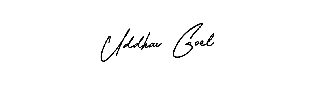 You should practise on your own different ways (AmerikaSignatureDemo-Regular) to write your name (Uddhav Goel) in signature. don't let someone else do it for you. Uddhav Goel signature style 3 images and pictures png