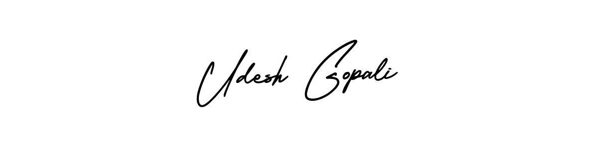 The best way (AmerikaSignatureDemo-Regular) to make a short signature is to pick only two or three words in your name. The name Udesh Gopali include a total of six letters. For converting this name. Udesh Gopali signature style 3 images and pictures png