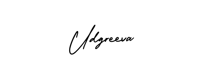 The best way (AmerikaSignatureDemo-Regular) to make a short signature is to pick only two or three words in your name. The name Udgreeva include a total of six letters. For converting this name. Udgreeva signature style 3 images and pictures png