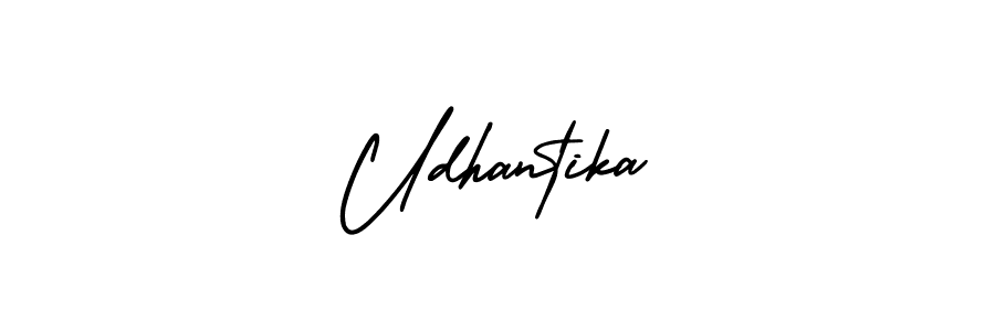 How to make Udhantika name signature. Use AmerikaSignatureDemo-Regular style for creating short signs online. This is the latest handwritten sign. Udhantika signature style 3 images and pictures png