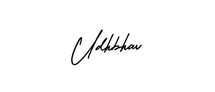 You should practise on your own different ways (AmerikaSignatureDemo-Regular) to write your name (Udhbhav) in signature. don't let someone else do it for you. Udhbhav signature style 3 images and pictures png