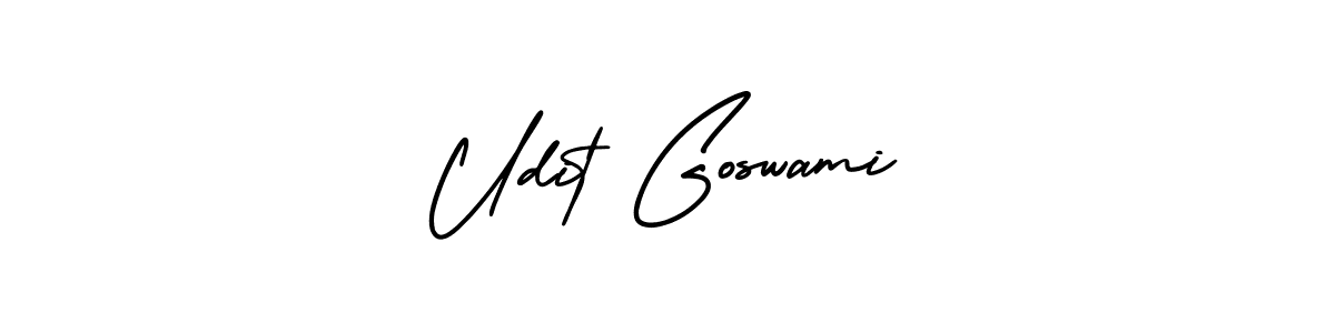 You should practise on your own different ways (AmerikaSignatureDemo-Regular) to write your name (Udit Goswami) in signature. don't let someone else do it for you. Udit Goswami signature style 3 images and pictures png