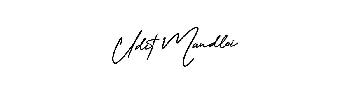 You should practise on your own different ways (AmerikaSignatureDemo-Regular) to write your name (Udit Mandloi) in signature. don't let someone else do it for you. Udit Mandloi signature style 3 images and pictures png