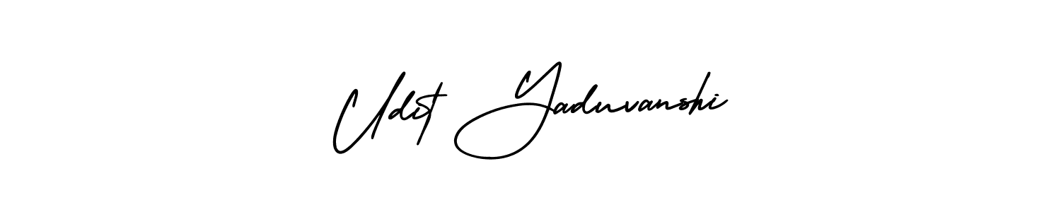 The best way (AmerikaSignatureDemo-Regular) to make a short signature is to pick only two or three words in your name. The name Udit Yaduvanshi include a total of six letters. For converting this name. Udit Yaduvanshi signature style 3 images and pictures png