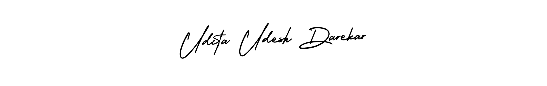 You should practise on your own different ways (AmerikaSignatureDemo-Regular) to write your name (Udita Udesh Darekar) in signature. don't let someone else do it for you. Udita Udesh Darekar signature style 3 images and pictures png