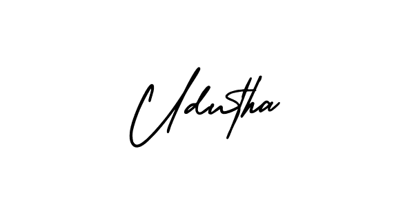 You should practise on your own different ways (AmerikaSignatureDemo-Regular) to write your name (Udutha) in signature. don't let someone else do it for you. Udutha signature style 3 images and pictures png