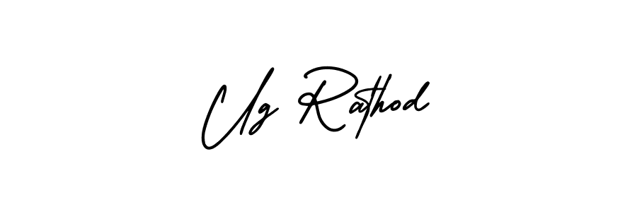 The best way (AmerikaSignatureDemo-Regular) to make a short signature is to pick only two or three words in your name. The name Ug Rathod include a total of six letters. For converting this name. Ug Rathod signature style 3 images and pictures png