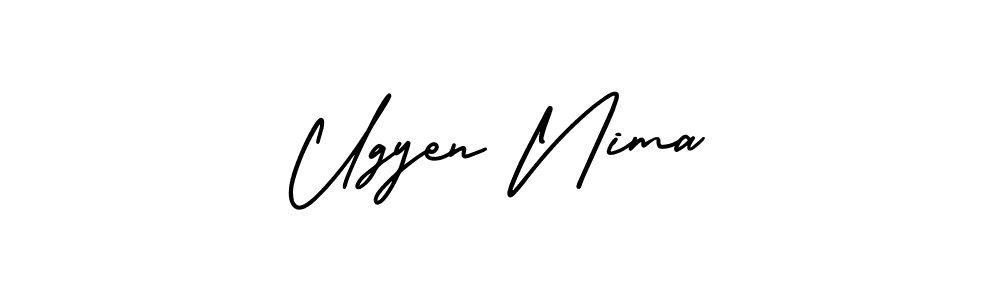 How to make Ugyen Nima name signature. Use AmerikaSignatureDemo-Regular style for creating short signs online. This is the latest handwritten sign. Ugyen Nima signature style 3 images and pictures png