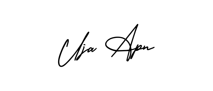 This is the best signature style for the Uja Apn name. Also you like these signature font (AmerikaSignatureDemo-Regular). Mix name signature. Uja Apn signature style 3 images and pictures png