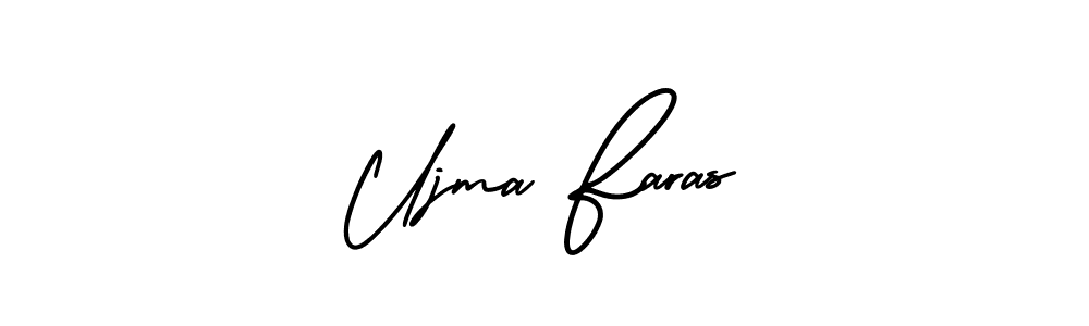 You should practise on your own different ways (AmerikaSignatureDemo-Regular) to write your name (Ujma Faras) in signature. don't let someone else do it for you. Ujma Faras signature style 3 images and pictures png