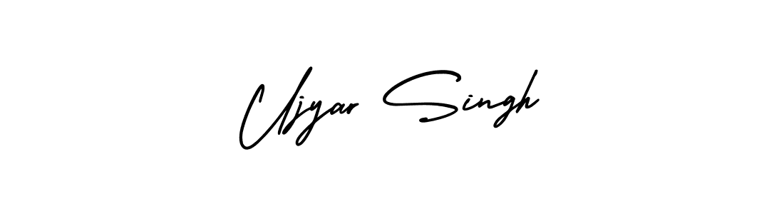 This is the best signature style for the Ujyar Singh name. Also you like these signature font (AmerikaSignatureDemo-Regular). Mix name signature. Ujyar Singh signature style 3 images and pictures png