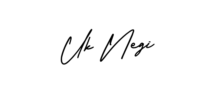 You should practise on your own different ways (AmerikaSignatureDemo-Regular) to write your name (Uk Negi) in signature. don't let someone else do it for you. Uk Negi signature style 3 images and pictures png