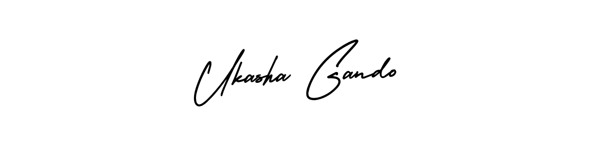 The best way (AmerikaSignatureDemo-Regular) to make a short signature is to pick only two or three words in your name. The name Ukasha Gando include a total of six letters. For converting this name. Ukasha Gando signature style 3 images and pictures png