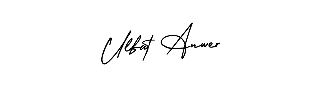 This is the best signature style for the Ulfat Anwer name. Also you like these signature font (AmerikaSignatureDemo-Regular). Mix name signature. Ulfat Anwer signature style 3 images and pictures png