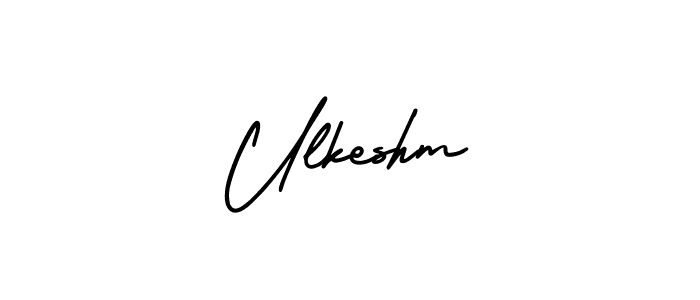 if you are searching for the best signature style for your name Ulkeshm. so please give up your signature search. here we have designed multiple signature styles  using AmerikaSignatureDemo-Regular. Ulkeshm signature style 3 images and pictures png