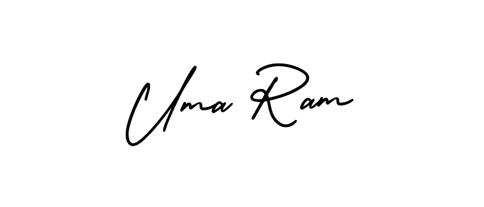 How to make Uma Ram name signature. Use AmerikaSignatureDemo-Regular style for creating short signs online. This is the latest handwritten sign. Uma Ram signature style 3 images and pictures png