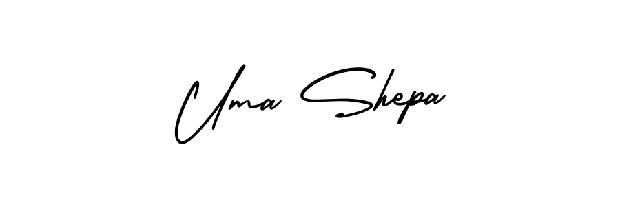 The best way (AmerikaSignatureDemo-Regular) to make a short signature is to pick only two or three words in your name. The name Uma Shepa include a total of six letters. For converting this name. Uma Shepa signature style 3 images and pictures png
