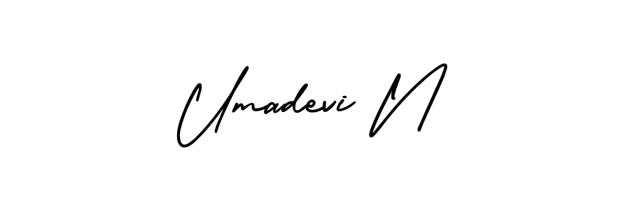 The best way (AmerikaSignatureDemo-Regular) to make a short signature is to pick only two or three words in your name. The name Umadevi N include a total of six letters. For converting this name. Umadevi N signature style 3 images and pictures png