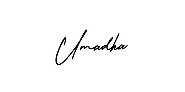 Umadha stylish signature style. Best Handwritten Sign (AmerikaSignatureDemo-Regular) for my name. Handwritten Signature Collection Ideas for my name Umadha. Umadha signature style 3 images and pictures png