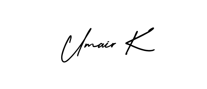 This is the best signature style for the Umair K name. Also you like these signature font (AmerikaSignatureDemo-Regular). Mix name signature. Umair K signature style 3 images and pictures png