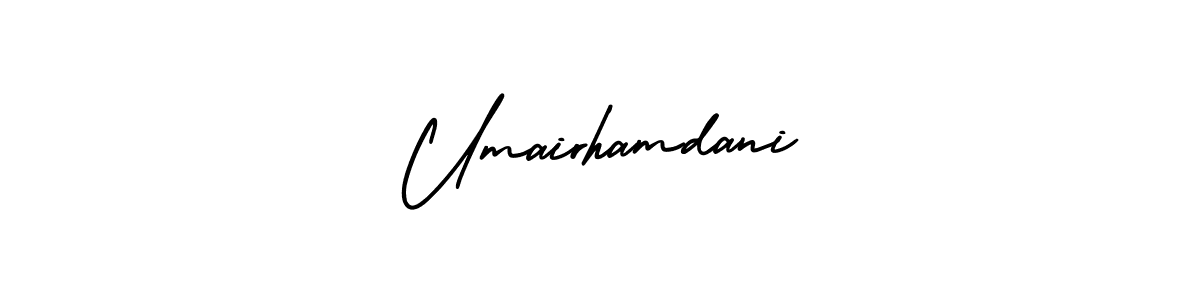 This is the best signature style for the Umairhamdani name. Also you like these signature font (AmerikaSignatureDemo-Regular). Mix name signature. Umairhamdani signature style 3 images and pictures png
