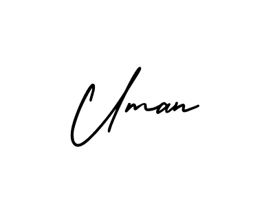 The best way (AmerikaSignatureDemo-Regular) to make a short signature is to pick only two or three words in your name. The name Uman include a total of six letters. For converting this name. Uman signature style 3 images and pictures png