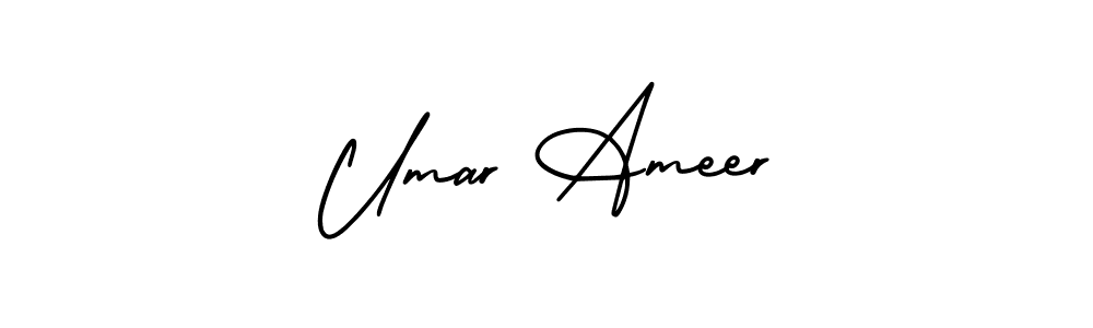 This is the best signature style for the Umar Ameer name. Also you like these signature font (AmerikaSignatureDemo-Regular). Mix name signature. Umar Ameer signature style 3 images and pictures png