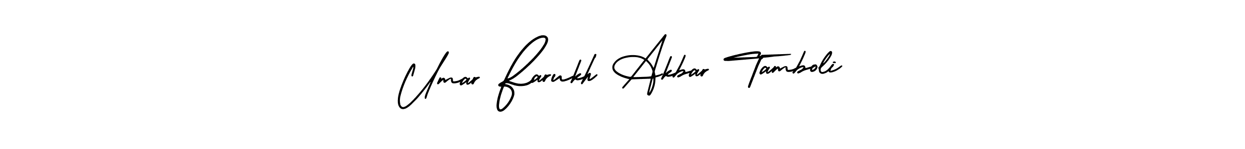 You should practise on your own different ways (AmerikaSignatureDemo-Regular) to write your name (Umar Farukh Akbar Tamboli) in signature. don't let someone else do it for you. Umar Farukh Akbar Tamboli signature style 3 images and pictures png