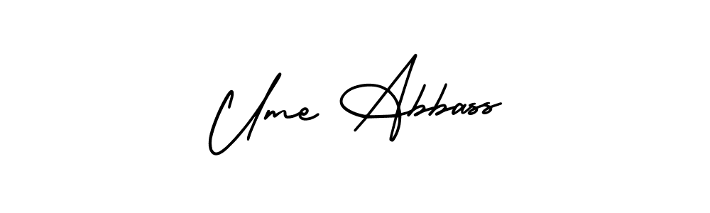 You should practise on your own different ways (AmerikaSignatureDemo-Regular) to write your name (Ume Abbass) in signature. don't let someone else do it for you. Ume Abbass signature style 3 images and pictures png